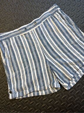 Per Se Blue White Striped Linen Blend Shorts Size L Coastal Nautical